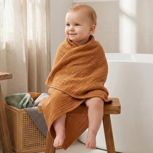 Image of Muslin Receiving Blankets, Neutral Blanket Swaddling for Newborn Boys and Girls, 5 Pack Breathable and Skin-Friendly Swaddle Wrap for Infant Baby (Forest Fox)