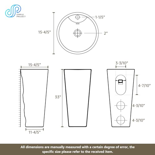 Simple Project Pedestal Sink 19" L X 19" W Round Pedestal Sinks For Bathrooms, Modern Single Faucet Hole Bathroom Pedestal Sinks With Overflow - Image 4