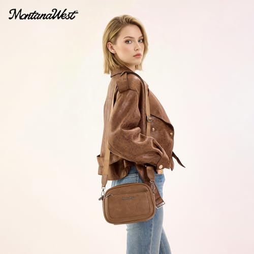 Image of Montana West Crossbody Bags for Women Cow Print Purse Triple Zip Shoulder Handbags with Wide Strap