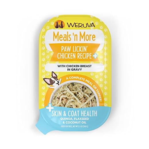 Weruva Meals 'n More Natural Wet Dog Food, Paw Lickin’ Chicken Plus Skin & Coat Health, 3.5oz Cup (Pack of 12)