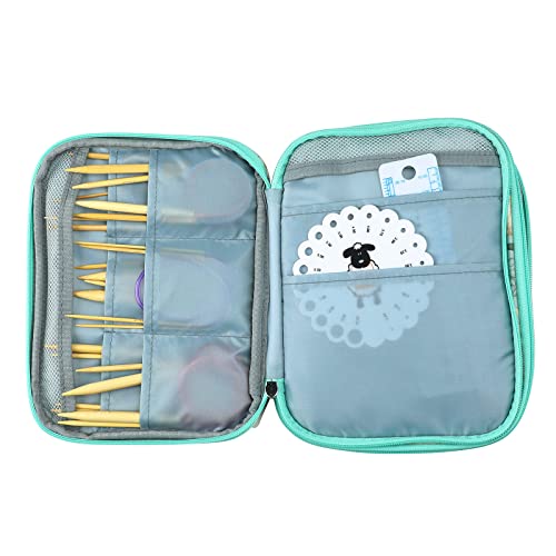 Jorisha Knitting Needles Case Crochet Hooks Organizer Zipper Bag,Portable Travel Storage Pouch Bag For Carrying Circular Knitting Needles,Crochet Hooks,Knitting Accessories,Sewing Tools(Green Lily) #TOP5