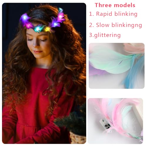 LED Feather Hair Band, 16 Pieces LED Feather Garland, LED Light Wreath, LED Flower Hair Garland, Halloween, Christmas, Party Decoration - Image 3