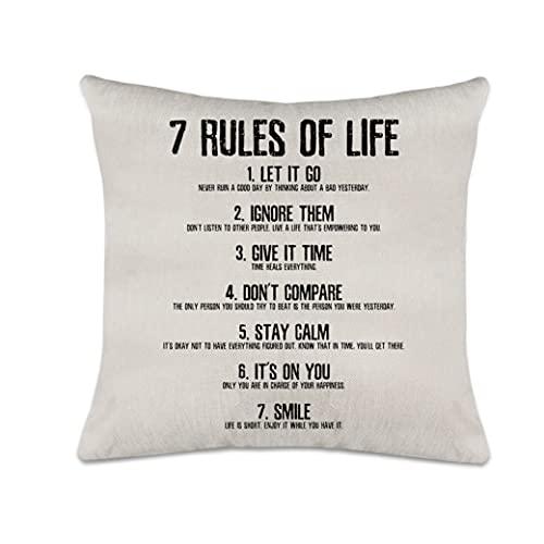 Axmosto Inspirational Cushion Cover, Seven Rules of Life, Motivational Gifts for Daughter Son, Inspirational Home Decor Pillow Cover, 45_x 45_cm (axmosto-009)