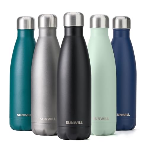 SUNWILL Metal Water Bottle Stainless Steel 500ml, Insulated Reusable Thermal Flask for Cold and Hot Drink, Travel, Sports, Gym