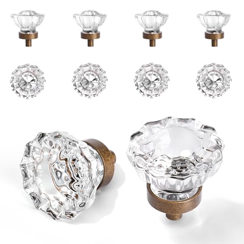 Image of 8 Pack Antique Brass Bronze Crystal Cabinet Knobs for Drawer,1.5 inch