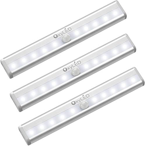Motion Sensor Closet Lights - Under Cabinet Lighting, OxyLED Wireless Stick-on Anywhere Battery Operated 10 LED Motion Sensor Night Light, Safe Lights for Cabinet Wardrobe Stairs (3 Pack)