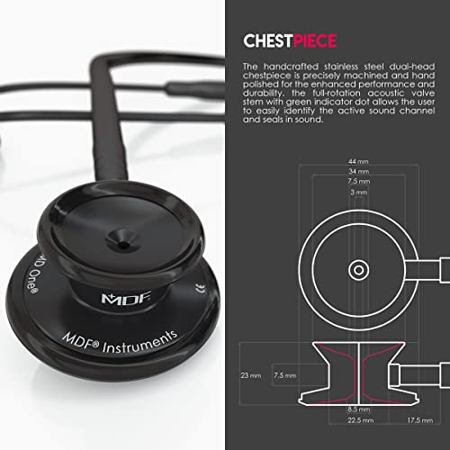 Image of Engravable - MDF MD One Stainless Steel Personalized Custom Stethoscope, Adult, Black Tube, Black Chestpieces-Headset, MDF777BO-ENGRAVING | Dual head, Trusted since 1971, Lifetime warranty, Free-Parts-for-Life, Latex-free, For doctors, nurses, students, home health