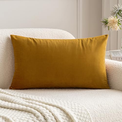 Image of MIULEE Velvet Pillow Cover Soft Luxury Decorative Throw Pillow Cover Single Rectangle Cushion Case Spring Home Decor for Couch Sofa Bedroom Car Decor,12x20 Inch Mustard Yellow