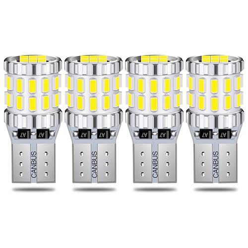 QAUBEN T10 LED Bulbs 6000K White 3014 Chipsets T10 W5W 168 2825 LED Replacement Bulbs for License Plate Side Marker Lights Dome Map Door Courtesy Lights 12-24V (Pack of 4)
