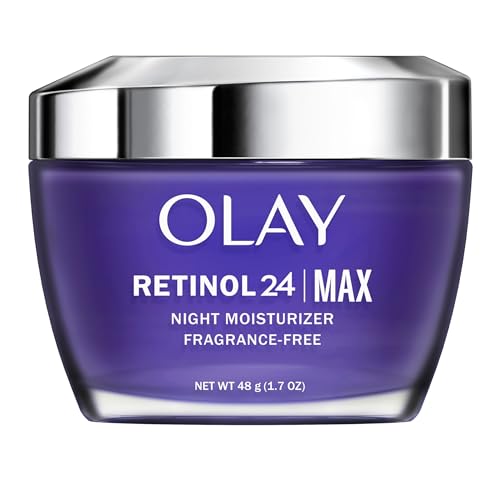 Olay Retinol Face Moisturizer, 24 MAX Anti-Aging Night Cream for Women, Fragrance-Free, Non Greasy - Anti-Wrinkle, Smooth Fine Lines, Tightening, Hydrating Skin Care - Peptides, Glycerin, 1.7 Oz