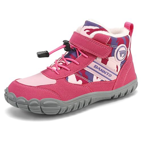 Dannto Kids Winter Snow Boots Boys Girls Wide Toe Box Warm Barefoot Hiking Shoes Fur Lined Outdoor Ankle Walking Boots