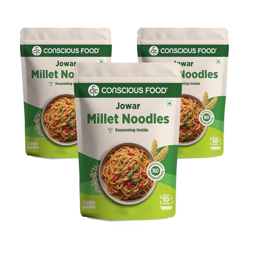 Image of Conscious Food Millet Noodles | 162g | Pack of 3 | No Preservatives | No Maida | No Msg | No Artificial Colors or Flavors, No Trans Fat & Cholesterol