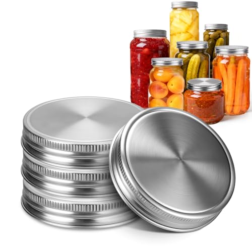 Palksky Mason Jar Lids Stainless Steel for Regular Mouth Mason Jar Lids 4Pcs Rustproof Mason Jar Caps/Tops - Leakproof & Dishwasher Safe