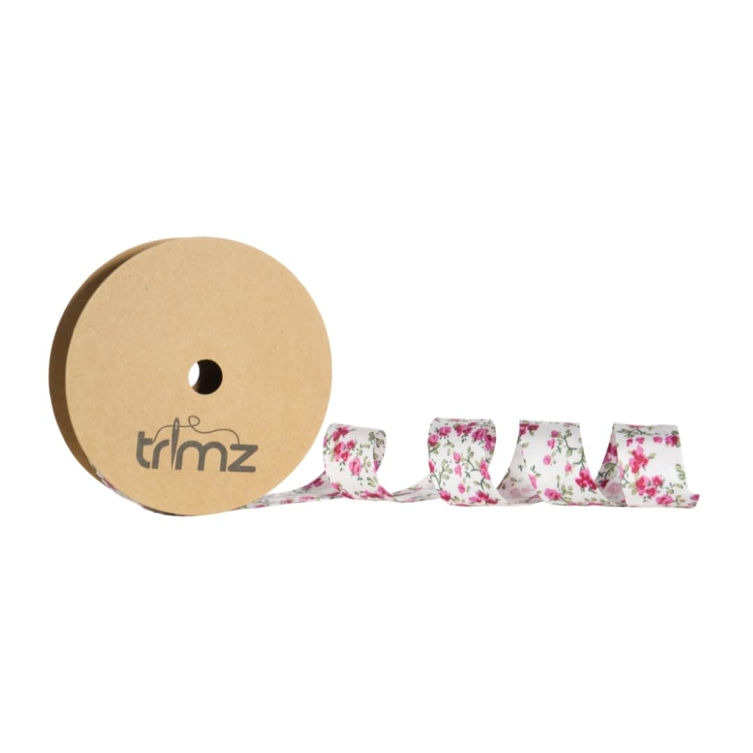 Trimz Pink/Purple/Green Polycotton Floral Bias Binding Tape 25Mm, 20M Roll – Sewing, Quilting & Dressmaking Trim – &