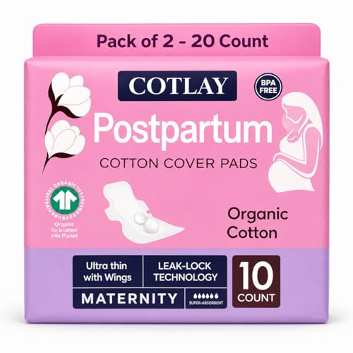 Postpartum Pads with Wings 20 Count – Organic Cotton Maternity Pads, Extra Long Overnight Protection, Pads for Postpartum Bleeding, After Birth Essentials for Mom, Post Partum Pads