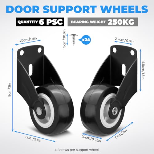 6 Pack Anti-Sag Gate Wheels, 2in/5cm Side Mount Casters for Door Bottom, Furniture Wheels, Wooden Gate Rolls Rolling Hardware Kit for Fence Yard Farm, Black