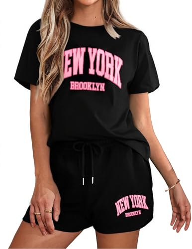 ASTANFY 2 Piece Short Sets for Women Casual Graphic Lounge Set