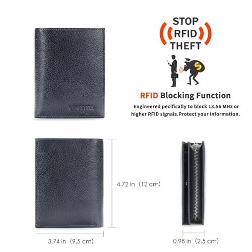 mens zipper leather rfid blocking buckle wallet with Large capacity card slot with multiple banknote slots (Bluish grey)2