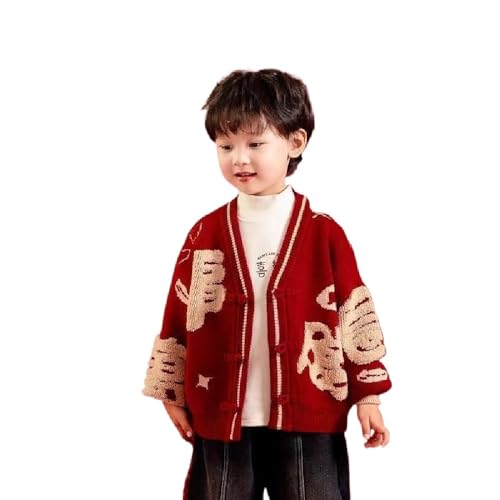 Girls' thickened New Year Boys' children's cardigan red knitwear New Year coat sweater National style