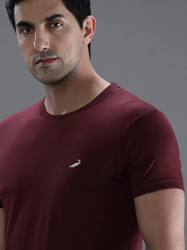 Image of CROCODILE Men Solid Sport Fit T Shirt | Round Neck | Short Sleeve | Regular Length | Basic Casual Pull On Topwear Grey Melange
