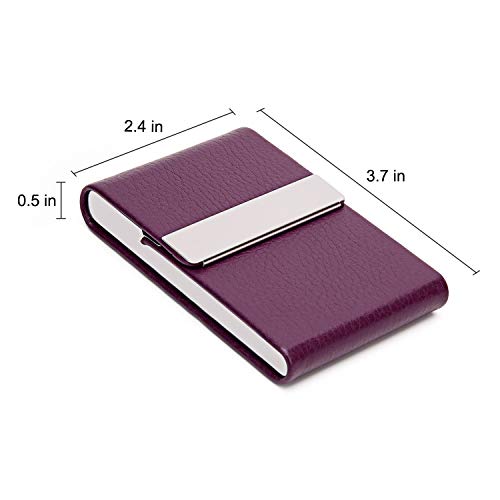 Dmfly Leather Business Card Holder For Women Leather Business Card Case Slim Professional Name Card Holder With Magnetic Shut, Purple #TOP5