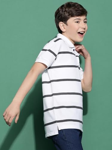 Image of Li'l Tomatoes Boys Cotton Pique Polo T-Shirt | Striped Half Sleeve Casual Summer Wear | Soft & Breathable | 9-16 Years