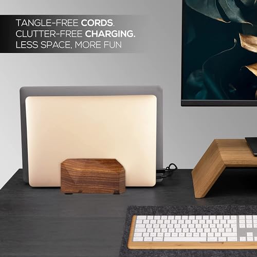 Image of Width Adjustable Vertical Laptop Stand for Desk, Laptop Holder to Dock MacBook, MacBook Pro and Other Laptops, Versatile Vertical Laptop Docking Solutions - Indian Rosewood