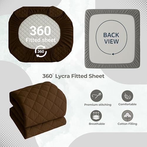 Image of TCD Waterproof Cotton Quilted - Breathable, Hypoallergenic, Noiseless Ultra Soft Fitted Bed Cover with 3 Layers of Protection, 100% Waterproof, No-Slip Design | Brown, Double (60 * 72)