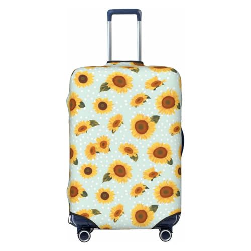 VOSERY Travel Luggage Cover - Vintage White Polka Dot Sunflower Washable Suitcase Covers Protector Fits 18-32 Inches Luggage