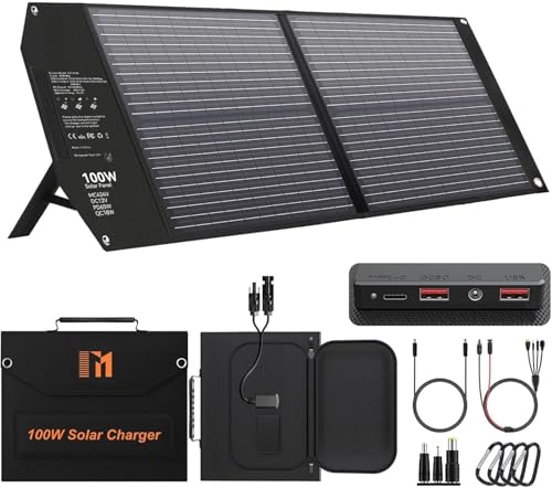 Mesuvida 100W Panel Solar con 5 Puertos, 24V MC4/24V DC/QC 3.0 USB-A y USB-C (PD 65W) Placa...