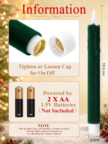 Image of Treela 24 Pcs Flameless LED Taper Candles,Flocking,8 Inch,Multicolor