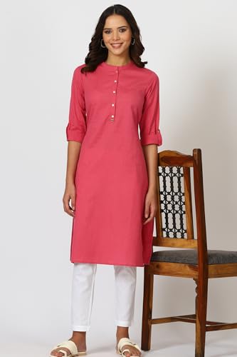 Image of W for Woman Lilac Mandarin Collar Cotton Blend Straight Kurta