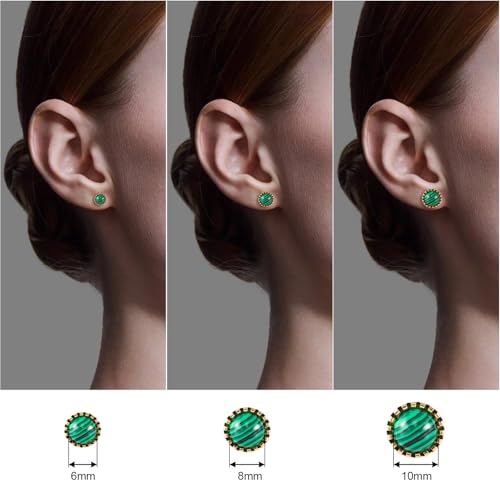 12 Pairs Multi Gemstone Stud Earrings Gold Plated Stainless Steel Turquoise Tiger Eye Onyx Lapis Lazuli Malachite Stone Stud Earrings Set for Women4