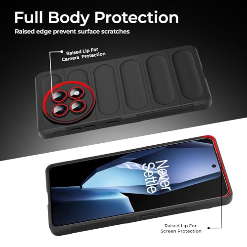 Image of A rtistque Back Cover Case for OnePlus 13R | with Inner Fabric | Stylish AirBag Case | Liquid Stripe Silicone | Camera Protection | Anti Slip Grip | Back Cover - Black