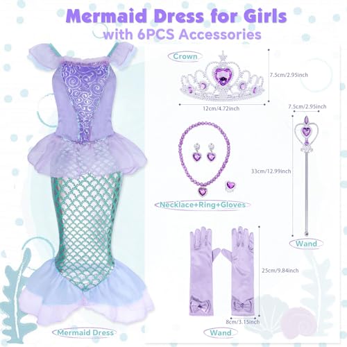 AmzBarley Little Mermaid Dress for Toddler Girls Sequin Princess Ariel Costume for Birthday Party Halloween Christmas Cosplay Outfits Clothes