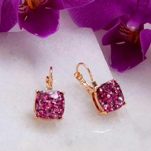 Hot Pink Earrings for Women - Fuchsia Glitter Lever Back Large Square Drops by Humble Chic NY - Used condition - Image 7