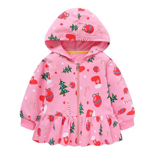 HILEELANG Toddler Girl Zip Up Hooded Sweatshirts Jacket With Ruffle Hem Cotton Lightweight Outwear