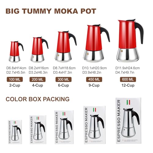 Image of 9 Cup Stovetop Espresso Maker Stainless Steel Moka Pot Stove Top Percolator Italian Coffee Makers Capable Mocha Greca Machine Cafe Classic Induction Cookers for Home and Camping 450ml 15oz