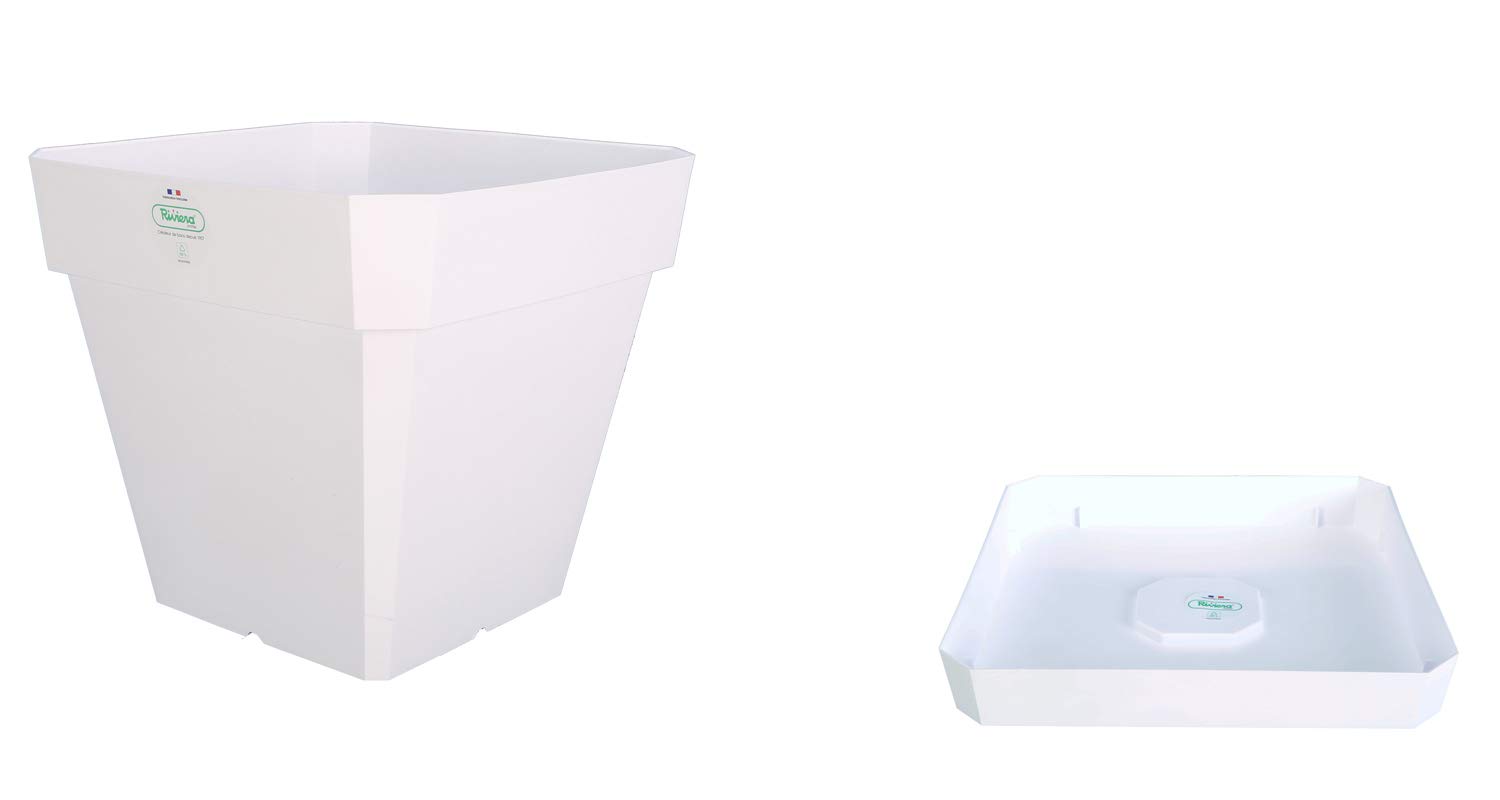 Riviera Pot et Soucoupe SOLEILLA Carré 30cm Blanc pour plantes