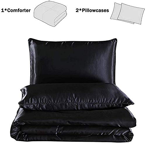Yearning 3Pcs Satin Silky Bedding Comforter Set, Bed Sets Queen Black Soft Comforter Quilt Sexy Luxury 3 Piece Bedding Collection Sets #TOP5