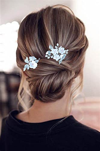 Miniatura 3 de Pinzas para el cabello de boda, 5 paquetes de accesorios para el cabello de flores de cerámica plateada para novias, niñas, mujeres, niñas de flores