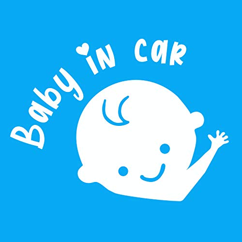 P007 | Baby in Car Aufkleber 14cm x 10cm Auto Sticker Babyaufkleber Autoaufkleber Vinyl Baby on board (V1 Junge, Weiss)