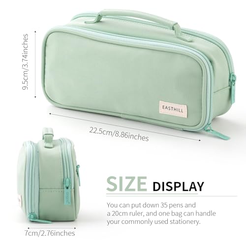 Image of EASTHILL Large Capacity Pencil Case Pen Pouch Organizer Canvas Pencil Bag with Handle School Supplies for Teen Girls-Green
