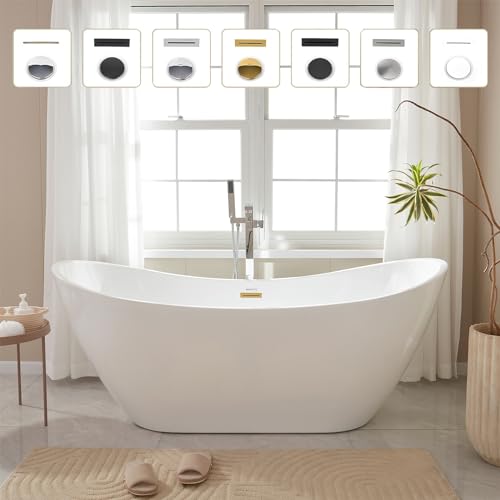 Vanity Art 71' Freestanding Bathtub | Free Standing Tub Stand Alone Tub with Contemporary Design for...