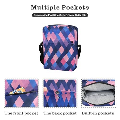 crossbody messenger bag Small Crossbody Bags For Women Casual Purse Cross Body Adjustable Strap for Shopping Shopping- Rhomboid Blue Pink2