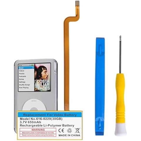 650mAh 616-0229 Battery, 2025 New Upgraded Lithium Ion High Capacity Replacement Battery for iPod 5th - 7th Generation Video Classic A1136 A1238 6th 80GB 6.5th 120GB 160GB 5th 30GB with Repair Tools Cover