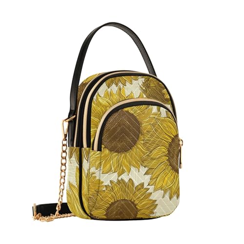 Vintage Sunflowers Yellow Brown Beige Woman Shoulder Handbag Quilted Phone Purse Chain Strap Handbag Cute Designer Satchel Crossbody Bag2