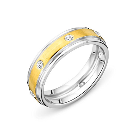 Miore Mujer Circonita Plata de Ley 925 parcialmente Chapado en Oro – Banda de Boda Talla L