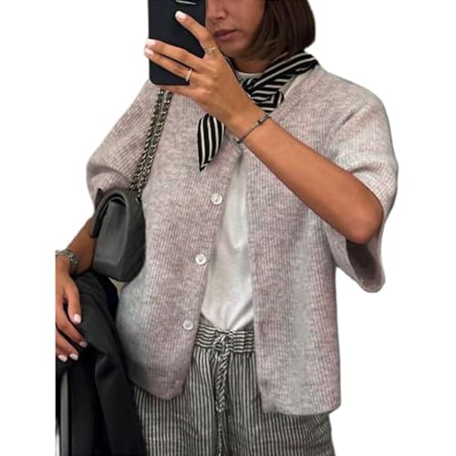 Image of Women Y2k Knitted Crop Cardigan Shirt Short Sleeve Button Down Ribbed Knit Crop Top Outwear Top Tee Shirt