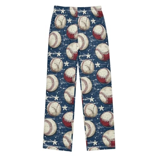Pajama Pants Baseball White Stars Pattern Long Sleep Pants Lounge Bottoms